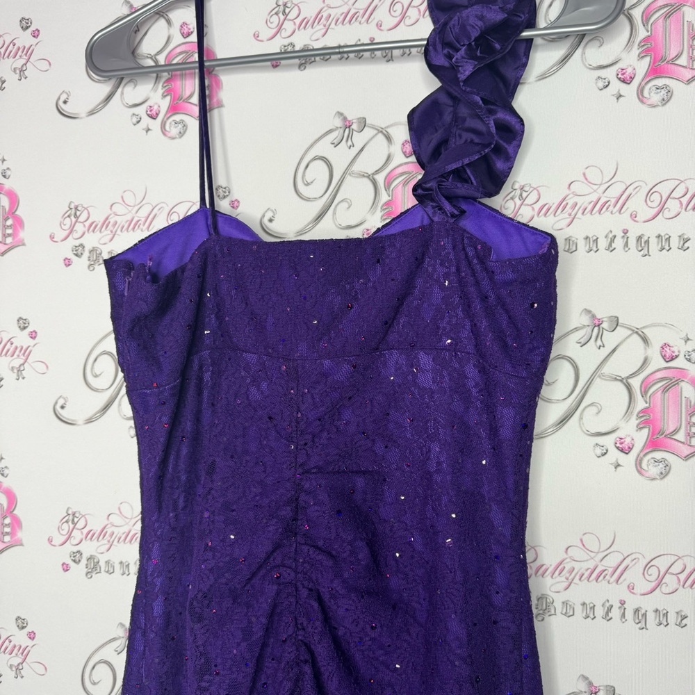 Reign on dress fancy sparkly rutched purple ball gown formal open slit mermaid - Picture 12 of 16